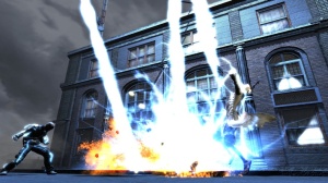 Cole using his Lightning Storm ability! A massive lightning bolt controlled by the movements of your controller. (Image provided by http://infamous.wikia.com/wiki/Lightning_Storm)